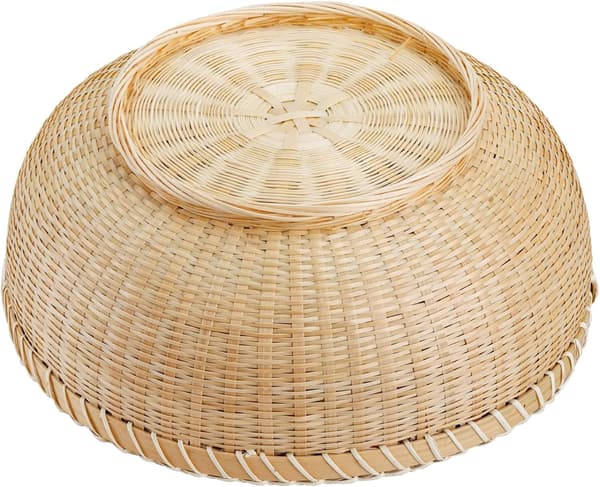 Set of 3 Woven Rattan Storage Baskets, Bamboo Bread Basket Round Rattan Serving Basket Rustic Decor, Stackable 9.6 inch/8 inch/7 inch