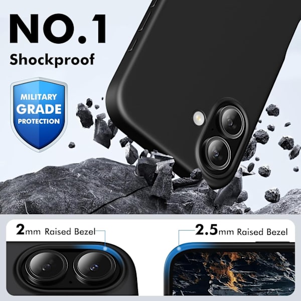 Silicone Case Compatible with iPhone 16 Case Soft Ultra-Thin Protective Shockproof Liquid Silicone Phone Case, 6.1\" Midnight Black