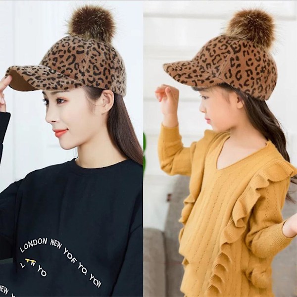 Retro Leopard Baseball Cap til W/pompom Forældre-barn Til Solhat Rejser Til Kvinder