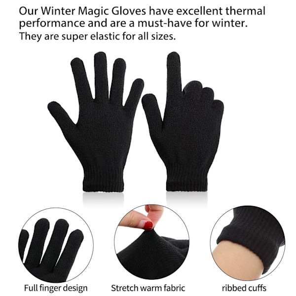 Magiske Vinterhandsker Unisex Handsker Strikkede Elastiske Votter Varme Handsker black