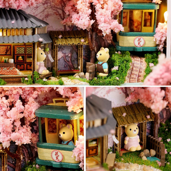 DIY Miniature Dukkehus Træmøbelsæt, Håndlavet Mini Jernboks Teater Model, 1:24 Skala Kreative Dukkehus Legetøj til Elskere (Kirsebærblomster)