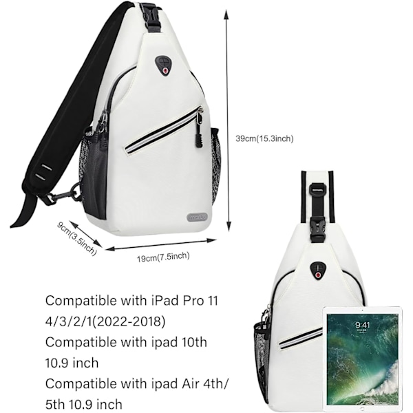 Sling-reppu, monikäyttöinen crossbody-olkalaukku, matkustus- ja vaelluspäiväreppu Ivory White