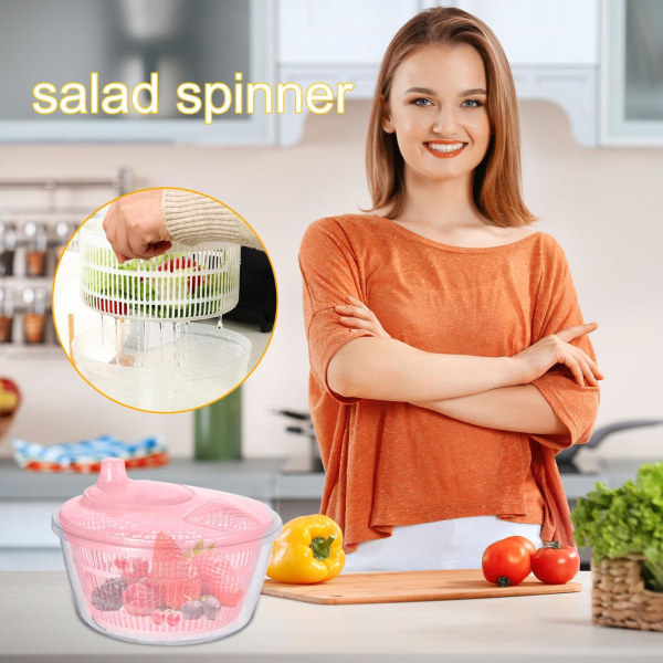 Salatrengjøringssnurre, salattørketrommel, bærbar salattørkerspinner, salat-heerb-spinner med langvarig ytelse, rosa