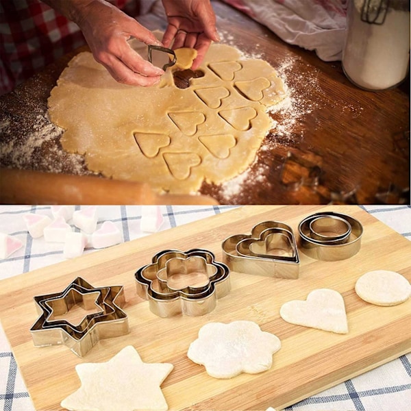 12 stk. Kakeutstikkere Former Bakeutstyr, Hjerte Blomst Rund Stjerneform Kjeks Rustfritt Stål Metallformer Utstikkere for Kjøkkenbaking