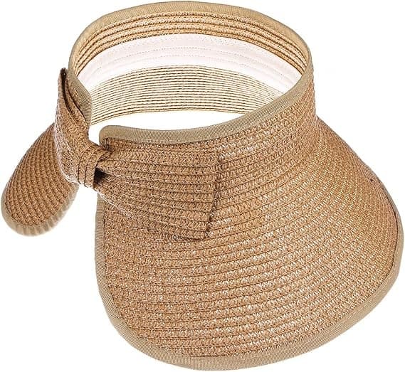 Roll-up Summer Sun Visor, Wide Brim Straw Hat, Beach Hat, Girls Bow Hat