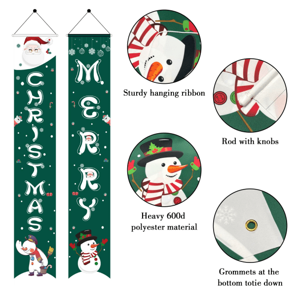 Glædelig jul Banner hængende par indendørs og udendørs festlige dekorationer, dørgardiner hængende flag festskilt juledekoration (grøn)