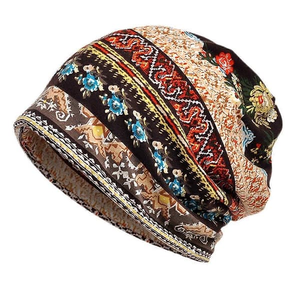Elastisk bomulls-slouchy beanie-lue med blomst for kvinner