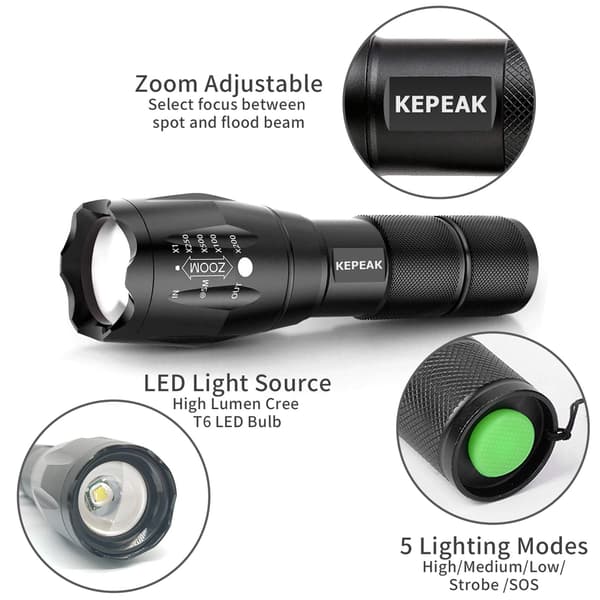 LED-taskulamppu, 5 tilaa taktinen, IPX5 vedenkestävä