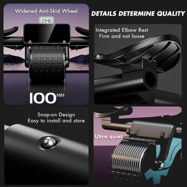 Abs Roller Wheel med timer, Abdominal Exercise Roller Elbow Support core Exercise Equipment, Automatisk Rebound Abdominal Wheel med Knee Mat for F black
