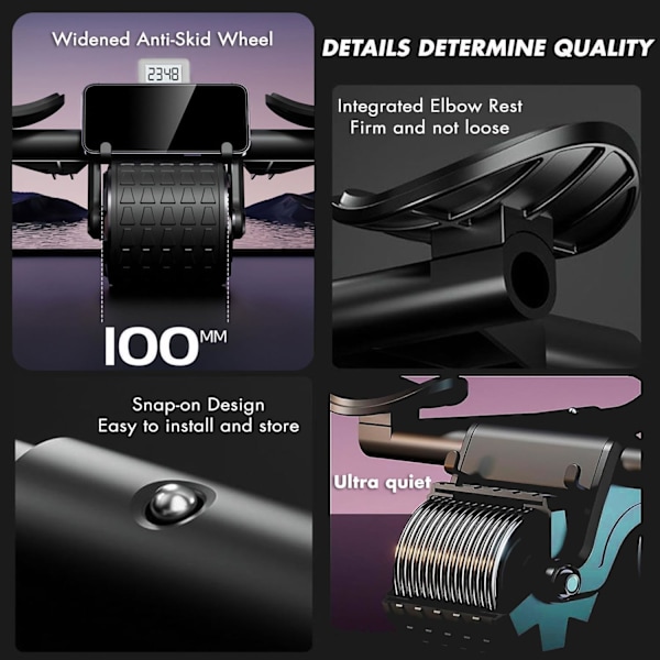 Abs Roller Wheel med timer, magövningsrulle armbågsstöd core träningsutrustning, automatisk rebound magmuskelhjul med knämatta för F