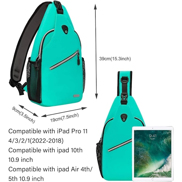 Sling-reppu, monikäyttöinen crossbody-olkalaukku, matkustus- ja vaelluspäiväreppu Light Cyan