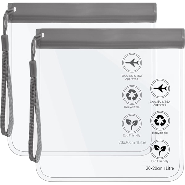 Läpinäkyvä matkatarvikepussi - Turvatarkastuksen nestepussit, lentokentän nestepussi 20 x 20 cm TSA-hyväksytty, matkatarvikkeet Meikkipussit Loma Essent 2pcs Grey