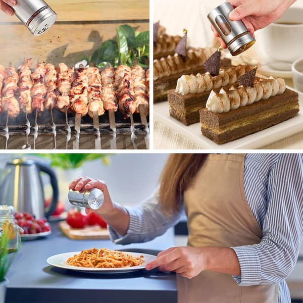 2 stk. salt- og peberkværne, krydderidispenser sæt med justerbare hældehuller, rustfrit stål og elegant krydderiglas