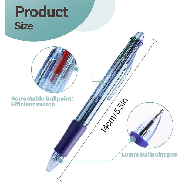 4 st 4-i-1 flerfärgade kulspetspennor, 4-färgade indragbara kulspetspennor för kontorsskolmaterial Elever Barn Present