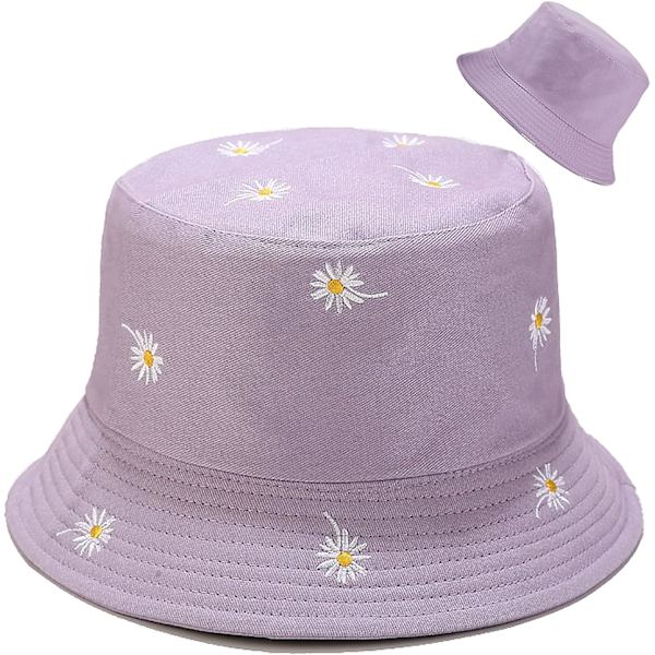 Söpö ämpärihattu rannan kalastajille naisille, kääntyvä kaksisuuntainen käyttö Daisy Purple