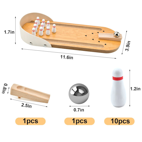 Bordsspel i miniatyrbowling, träminiatyrbowlingset för hemmakontorsleksaker, roliga födelsedagspresenter för män, kvinnor, vuxna, tonåringar, pojkar