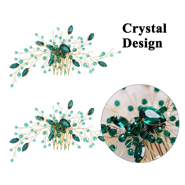 Smaragdgrønn krystall hårvin, bryllupshårtilbehør, rhinestone hårstykke for brud, brudepike og jenter