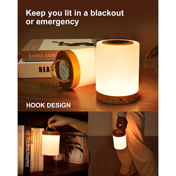 Nattlampa, LED-touchlampa för sovrum, färgväxlande lampa, dimbar USB-C-laddningsbar, varm ljus bordslampa sänglampa, bärbar sladdlös nattlampa Rgbw