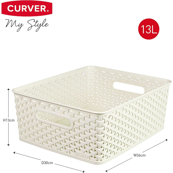 My Style Rattan Effect Set om 3 medelstora rektangulära förvaringskorgar 13 liter - Off White White 3 x 12L Medium