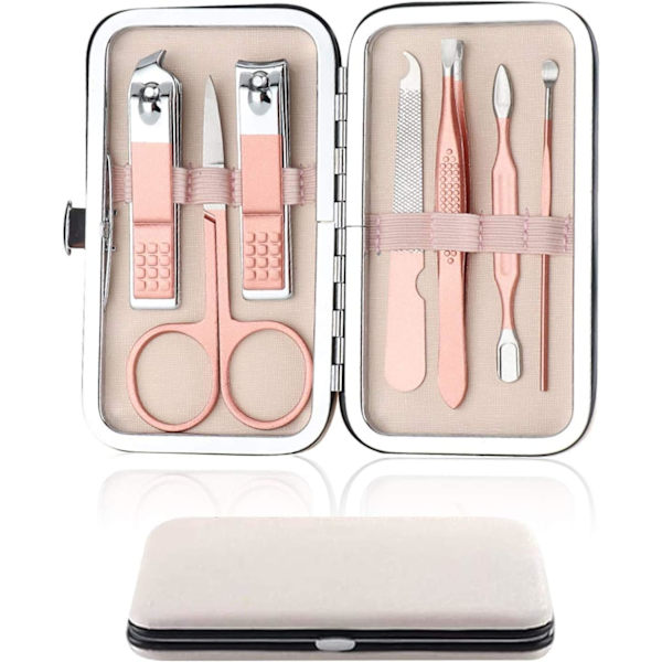 Nagelklippare Manikyrset, 7 i 1 Rostfritt Stål Professionell Pedikyr Kit Nagelsax Manikyrset med Svart PU Läderfodral för Resor & Hem