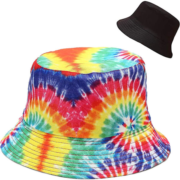 Söpö ämpärihattu rannan kalastajille naisille, kääntyvä kaksisuuntainen käyttö Tie Dye Multicolored