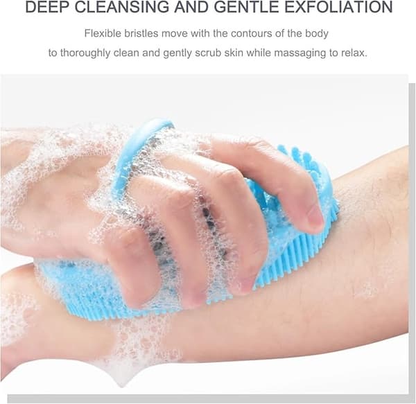 Silicone Body Brush with Built-in Loop Handle, 2-Sided Bath and Shower Scrubber for Deep Cleaning and Massage, Easy to Hold