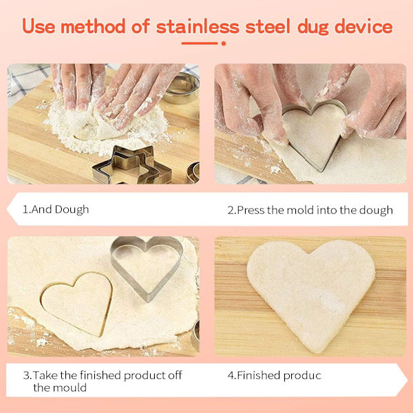 12 stk Kakeutstekersett, Mini Geometriske Kakeutstekere i Rustfritt Stål Former Hjerte Stjerne Sirkel/Rund Blomst Form for Kjeks Bakverk Baking Fon Silver