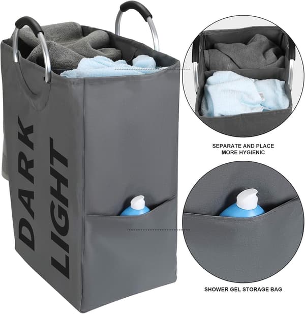 Double Laundry Hamper with Comfortable Handle, Waterproof Oxford Fabric Laundry Basket