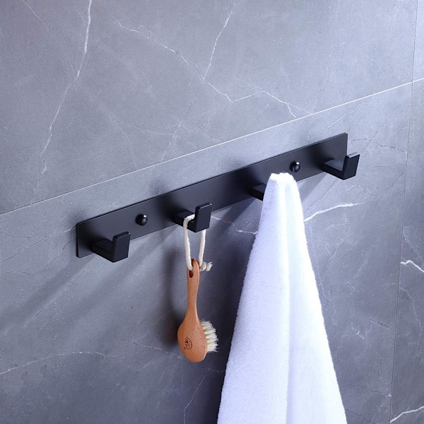 e Sorte Badeværelses Håndklæde Kroge - Vægmontering Skrue Fast Dør Krog - Heavy Duty Frakke Hanger - Rustfrit Stål Badekåbe Stativ i Soveværelse eller Køkken 410B Chrome 4 black coat hook