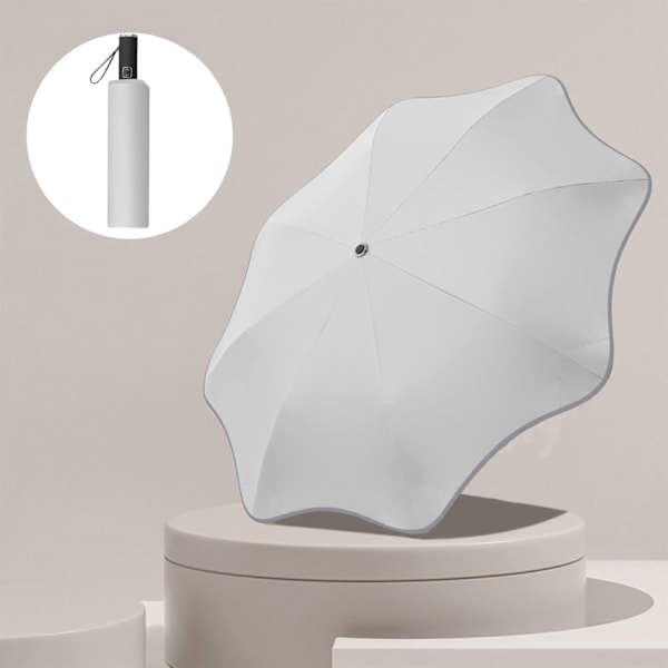 Rundhörnigt anti-stickigt sol- och regnskydd med reflexremsa Lättviktigt anti-ultraviolett fullglasfiberskelett 8 ribbor för män och kvinnor White