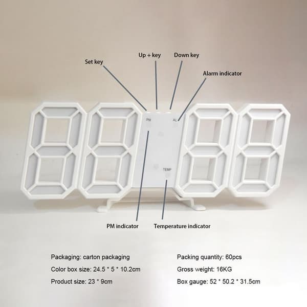 3D LED digitaalinen seinäkello, digitaalinen LED-herätyskello himmennettävä valokello pöytäkello herätyskello koristekello