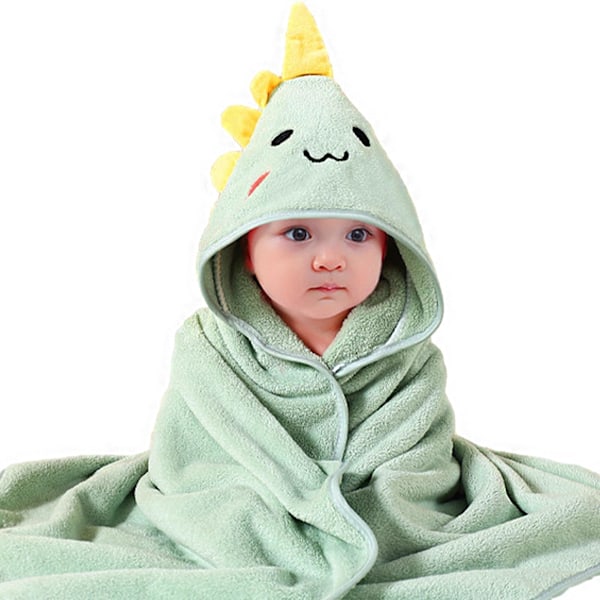 Mjuk babyhandduk med huva, söt djurdesign för pojke och flicka, nyfödd födelsedag (Grön) Green dinosaur