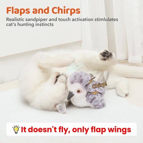 Cat Toy, Bird with Flapping Wings, Realistic Small Sandpiper, Interactive and Rechargeable Toy for Cat Exercise