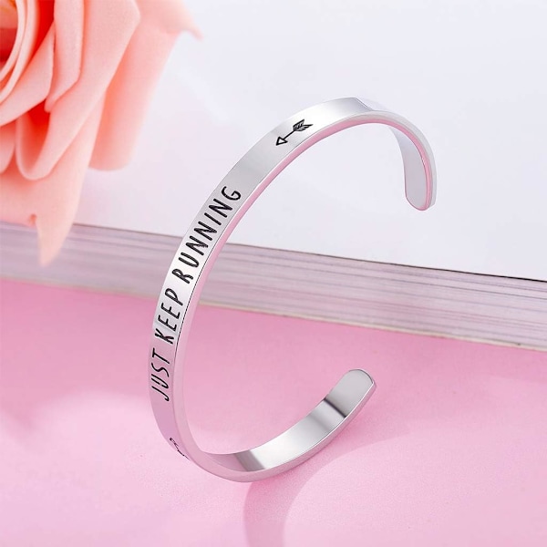 Vänskapsarmband för kvinnor - Inspirerande vänskapspresenter till bästa vän, motiverande manschettarmband för systrar, mamma, lärare, presenter 1Just Keep running