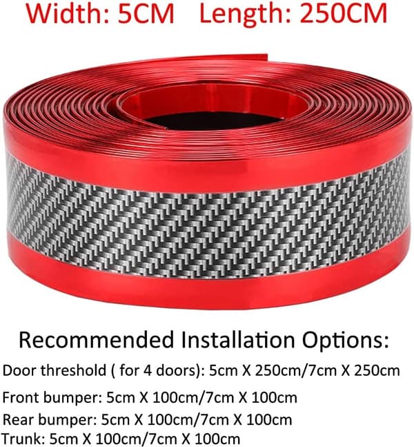 Carbon Fiber Door Sill Protector, Red, Car Bumper Guard, Scratch, Sticker, Trim, Threshold, Anti-Scratch, 1m*5cm