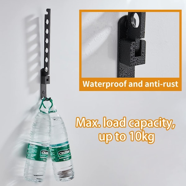 Uttrekkbar veggmontert klesstativ, sammenleggbart klesstativ, klesoppbevaringshyller, klesstativ, klesoppbevaringsarrangør, tørkestativ（ Black two pack