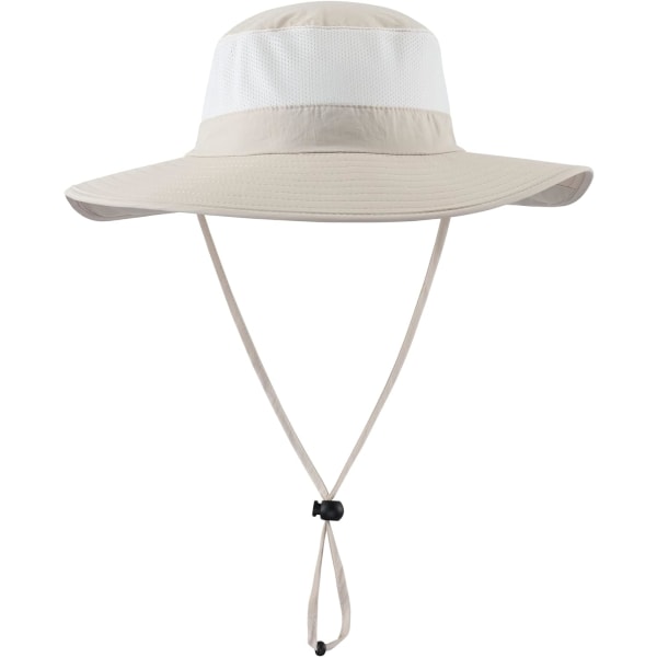 Utomhus UPF50+ Mesh Solhatt Bred Brätte Fiskehatt med Nackskydd Beige L