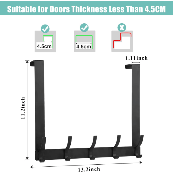 r Krog Hanger med 5 Dobbelt Heavy Duty Aluminium Legering Kroge, Sort Frakke Kroge Rack Krans Dør Hanger Nøgle Jakker Punge Tasker Tøj og Håndklæder Holde Black 10 HOOKS Black