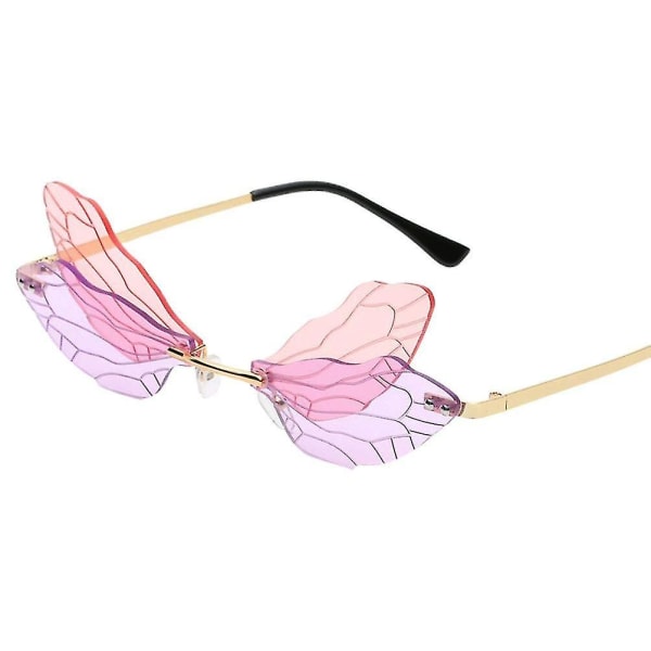 Dragonfly Wing-solbriller til kvinder, solbriller med kantfri kant, uregelmæssige skyggebriller Modesolbriller