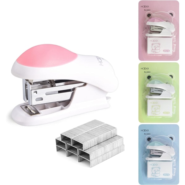 Mini Effortless Desktop Staplers med 400 Standard 26/6 Staples, 2-24 Sheet Capacity, Inkluderet indbygget hæfteklammefjerner, Sød hæfteklamme gave til Stu