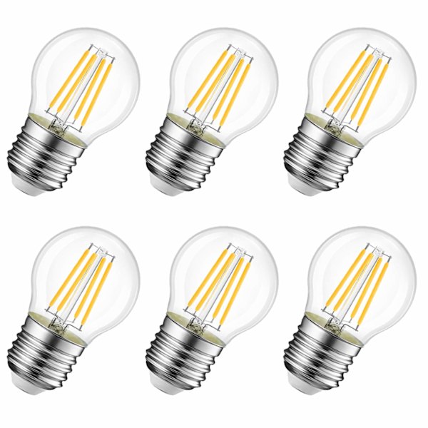 E27 LED Filamentpære, 6W LED Vintage Globepære, E27 Edison Skruepære, Golfball Mini Globepære, Varm Hvit 2700K, Ikke-dimbar (6 stk.)