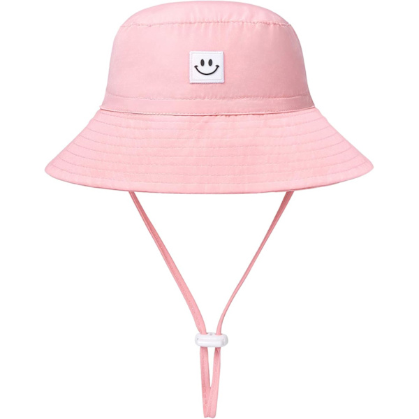 Baby Solhatt Leende Ansikte Småbarn UPF 50+ Solskyddande Hinkhatt Fin Strandhatt för Baby Flicka Pojke Justerbar Mössa Pink 06 Months