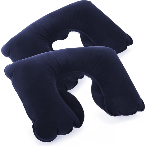 2x uppblåsbar nackstödskudde - Bekväm uppblåsande nackkudde - Perfekt resekudde för på resande fot (2 st - blå)