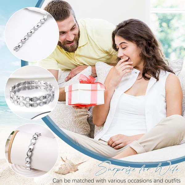 Magnetiskt armband i titanstål för kvinnor, oändlig kärleksdesign, magnetiskt armband för kvinnor med ultratåliga 3800 Gauss-magneter, Brazalete Silverscallop