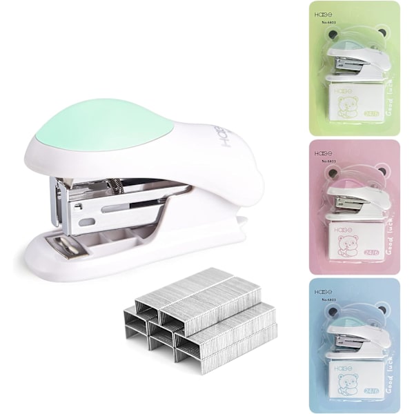 Mini st-apler for skrivebord med 400 standard 26/6 st-apler, kapasitet for 2-24 ark, inkludert innebygd st-aplefjerner, søt st-aplergave til st-udenter Green
