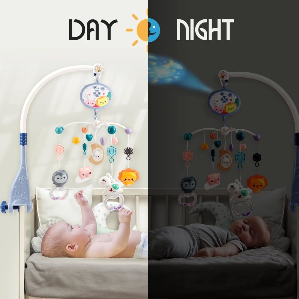 Mobil for baby med beroligende musikk - Barneleke med Celing-lys - Fjernkontroll og tidsfunksjon - Gave til nyfødt