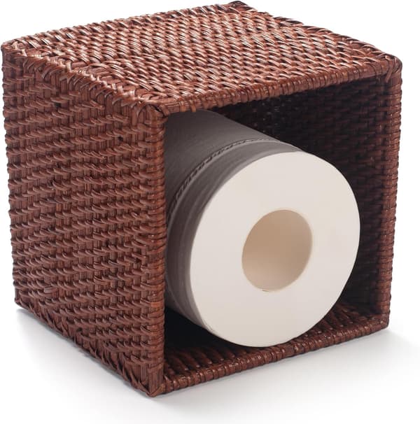 Square Rattan Tissue Box, Hand-Woven Wicker Tissue Holder, 14.5 x 14.5 x 14.5 cm, Honey Brown