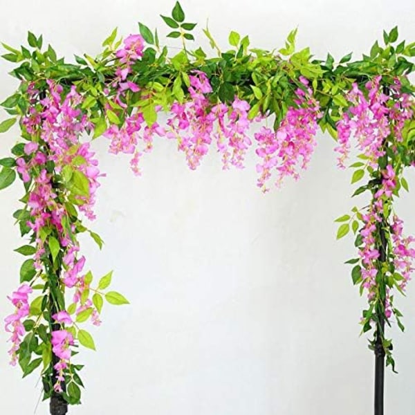 2x7FT Kunstig Wisteria Vinstok Garland Planter Blomster Kunst Til Ceremoni Hjem Bryllup Dekoration (Pink) Pink