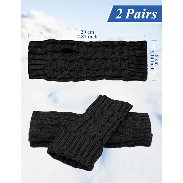 2 Paria Puolivarpaisia ​​Hanskoja, Naisten Pulssi lämmittimet, Talvi Neulotuhanskat, Lämpimät Lyhyet Puoli Käteensä Lämmittimet, Unisex Yksi Koko Black Black