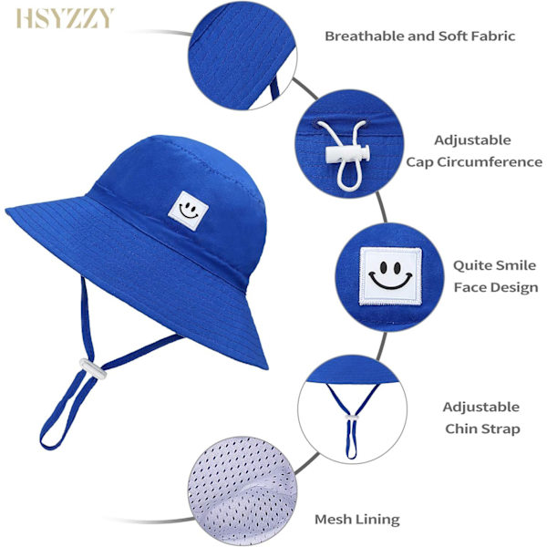 Baby Solhatt Leende Ansikte Småbarn UPF 50+ Solskyddande Hinkhatt Fin Strandhatt för Baby Flicka Pojke Justerbar Mössa Royal Blue 06 Months